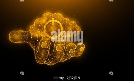 Polygonal illustration of a hand holding a cloud with a power symbol on a dark background. Cloud computing and data storage concept. Stock Vector