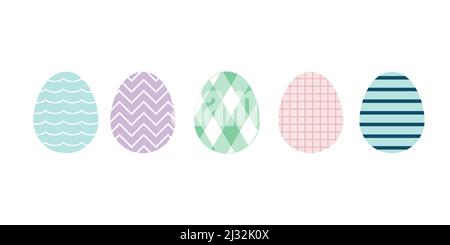 Colorful Easter eggs. Linear decoration. Pastel colors. For greeting card, poster, banner. Happy Easter. Horizontal format. Vector illustration, flat Stock Vector
