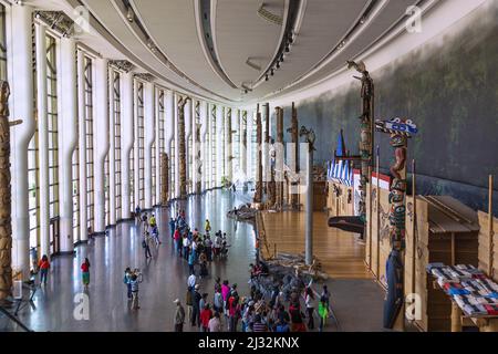 Ottawa, Gatineau, Canadian Museum of History, Canadian Museum of Civilization, Grand Hall with West Coast Indian totem poles Stock Photo