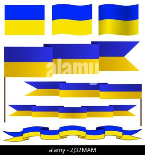 Ukrainian flag. Set of flags of Ukraine of different shapes. Vector illustrations. Stock Vector