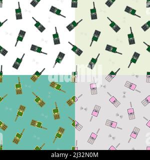 set of seamless patterns with radio station transmits wireless signal. Ornament for decoration and printing on fabric. Design element. Vector Stock Vector