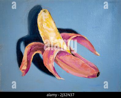 BANANA. Oil painting with brush strokes. Stock Photo
