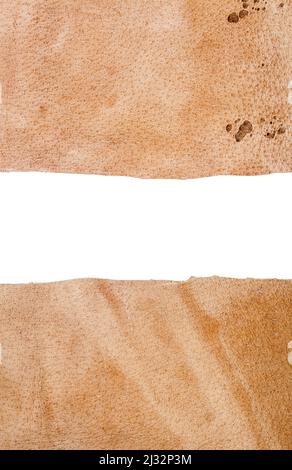 Two pieces of brown leather with a space for text isolated on white background. Stock Photo