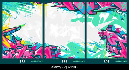 Flat Abstract Graffiti Style A4 Poster Vector Illustration Background Template  Stock Vector