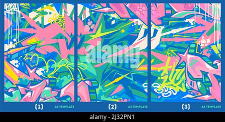 Abstract Graffiti Style A4 Poster Vector Illustration Background Template  Stock Vector