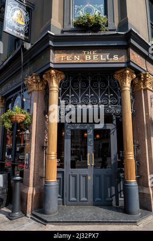 London, UK - 25 March 2022: The exterior of the Ten Bells public house, Spitalfields, London. Made famous as the tavern frequented by Jack the Ripper Stock Photo