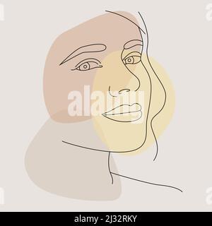 Continuous line. Drawing of a woman's face. Minimalist female beauty with continuous drawing in one line. Stock Vector