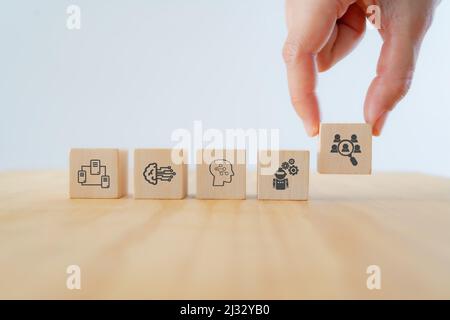 Hyper-personalization concept on wooden cubes. Personalized marketing with automation technology, artificial intelligence(ai) and machine learning. Da Stock Photo