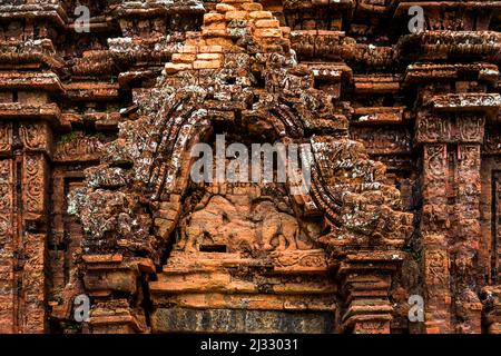 Close up of an design on top of the building at My Son Ruins Hoi An, Nam Quang. Stock Photo
