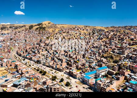 Aerial view of Puno town in Peru Stock Photo