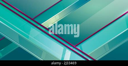 Escalators in mall. Moving staircase, automatic ladder with transparent glass railing and handrails. Vector cartoon illustration of elevator stairs in Stock Vector