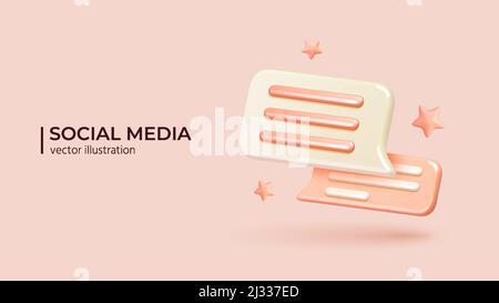 Message notification icon. New message concept. Realistic 3d design of glossy speech bubbles in trendy color. Dialog or chat speech bubble. Vector realistic illustration in cartoon minimal style. Stock Vector