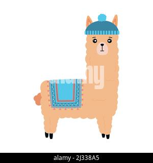 Cute llama alpaca vector graphic design. Llama character illustration for nursery design, poster, greeting card or logo. Stock Vector