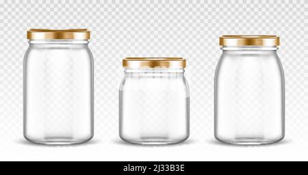 Premium Vector  Glass jar realistic transparent container for food and  drinks with cap vector empty jars set