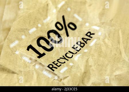 Paper and German label 100% Recyclability Stock Photo