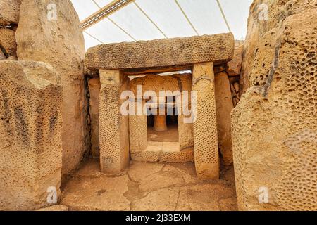 Magalithis site in Mnajdra and Hagar Quim on Malta Stock Photo