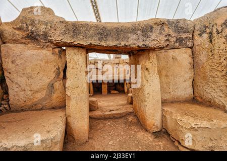 Magalithis site in Mnajdra and Hagar Quim on Malta Stock Photo