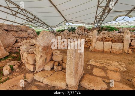 Magalithis site in Mnajdra and Hagar Quim on Malta Stock Photo