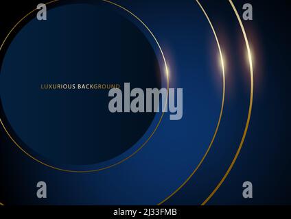 Vector illustration of blue circle with golden lines on black background Stock Vector