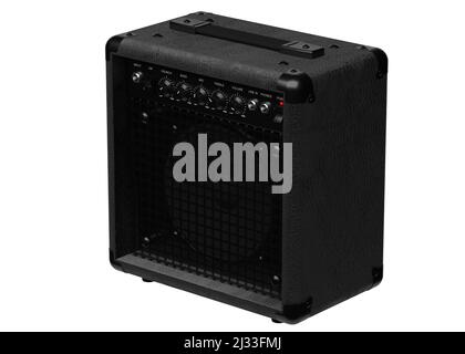 Black combo amplifier with speaker for electric guitar isolated on white background. 3d illustration Stock Photo