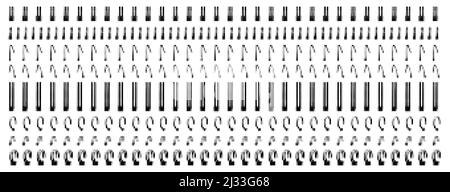 Notebook spirals, wire steel ring bindings and springs for calendar, diary, notepad, document cover or booklet sheets, metal stitch isolated on white Stock Vector