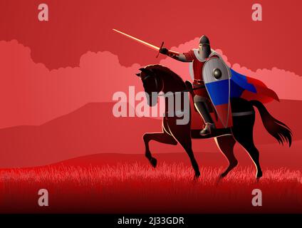 Vector illustration of medieval Slavic knight on horseback Stock Vector