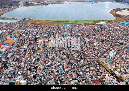 Top-down view of Puno town in Peru Stock Photo