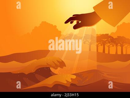 Biblical series, The Creation of the World, the third day, dry land, seas, plants and trees were created Stock Vector