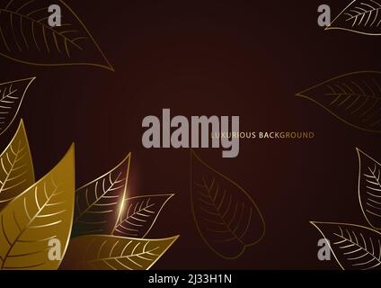 Luxurious abstract leaves with golden lines, modern luxurious vector background Stock Vector