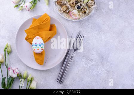 Easter spring festive table setting Stock Photo