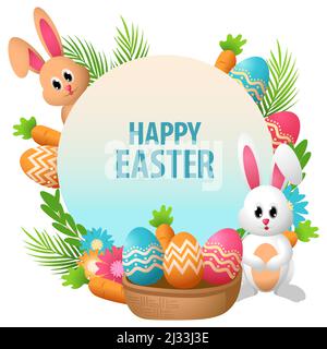 Happy Easter text with colorful decorative ornament, vector illustration Stock Vector