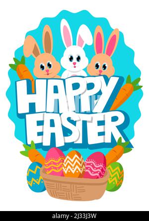 Happy Easter typography with colourful decorative ornament, vector illustration Stock Vector