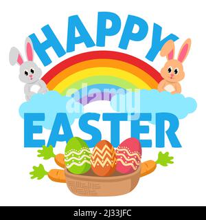 Happy Easter text with colourful decorative ornament, vector illustration Stock Vector
