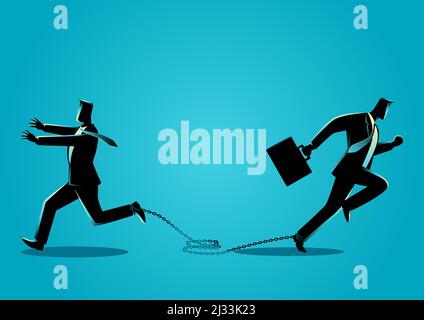 Two businessmen chained to each other and running in opposite directions Stock Vector