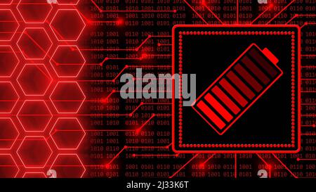 Electrical energy and power supply source concept - accumulator battery in charging level on abstract background of 4-digit binary code Stock Photo