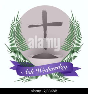 Ash Wednesday Icon, the period preceding Easter that in the Christian Church is devoted to fasting Stock Vector