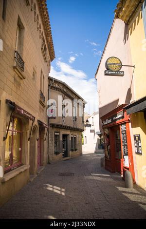 View of one of Carcassonne  Medieval Inner City (Cité Médiévale) Cobbled Street in France Stock Photo