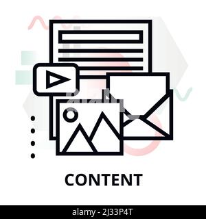 Modern flat thin line design vector illustration, concept of content on abstract background, for graphic and web design Stock Vector