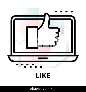 Modern flat thin line design vector illustration, concept of like in social media on abstract background, for graphic and web design Stock Vector