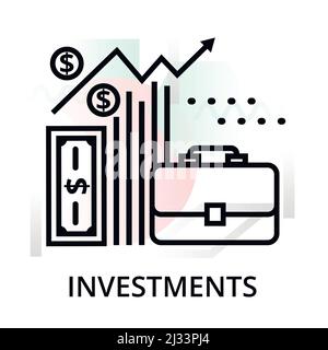 Investments icon on abstract background from startup set, modern editable line vector illustration, for graphic and web design Stock Vector