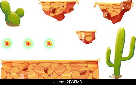 Elementos de desenho animado para plataforma de jogo de arcade, elementos  de paisagem desértica de design 2d ui para computador ou celular.