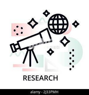 Research concept icon on abstract background from science icons set, for graphic and web design, modern editable line vector illustration Stock Vector