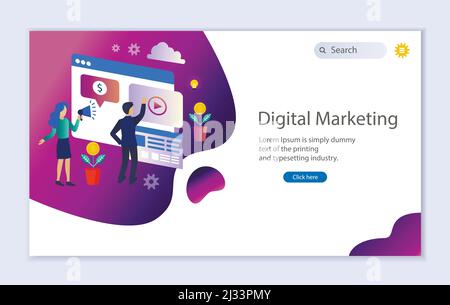 Creative website template of web page for digital marketing, vector illustration Stock Vector