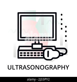 Modern flat editable line design vector illustration, concept of ultrasonography icon on abstract background, for graphic and web design Stock Vector