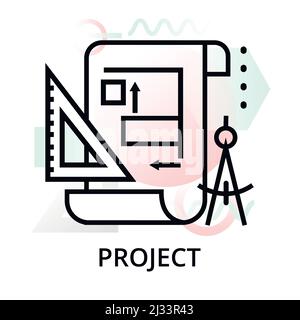 Project icon on abstract background from startup set, modern editable line vector illustration, for graphic and web design Stock Vector