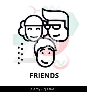 Modern flat thin line design vector illustration, concept of friends on abstract background, for graphic and web design Stock Vector