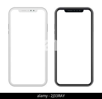 White and black smart phones in front side on white background. Realistic vector illustration, for graphic and web design Stock Vector