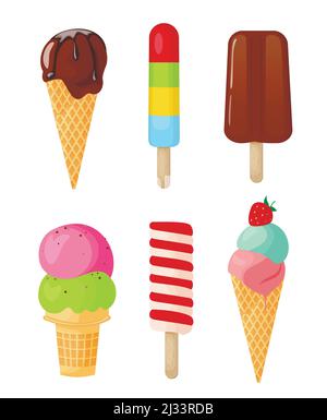 Set of color ice creams on white background, vector illustration Stock Vector