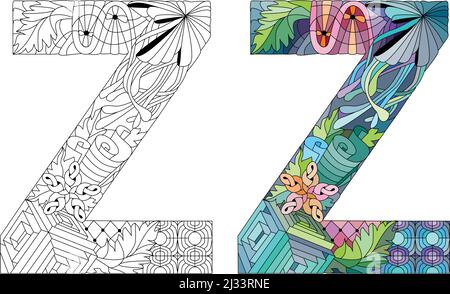 Zentangle stylized alphabet - letter Z. Vector illustration. Ethnic ...