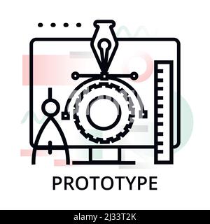Prototype icon on abstract background from startup set, modern editable line vector illustration, for graphic and web design Stock Vector